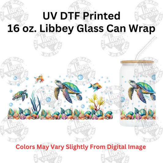 Sea Turtles | UV Glass Can Wraps | 16 oz Libbey Glass Can