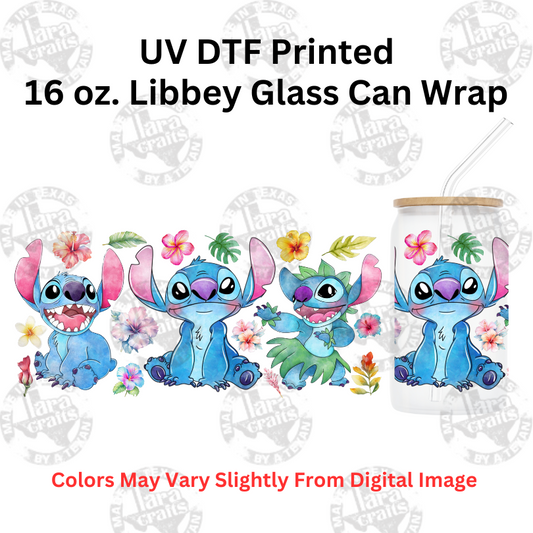 Watercolor Alien Flowers  | UV Glass Can Wraps | 16 oz Libbey Glass Can